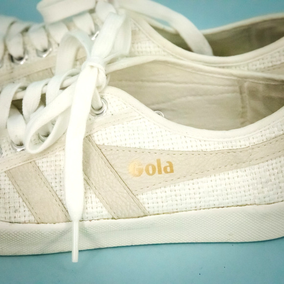 Gola Size 6 White Natural Coaster Raffia Low Top Lace Up Textile Upper Sneakers - Picture 3 of 9